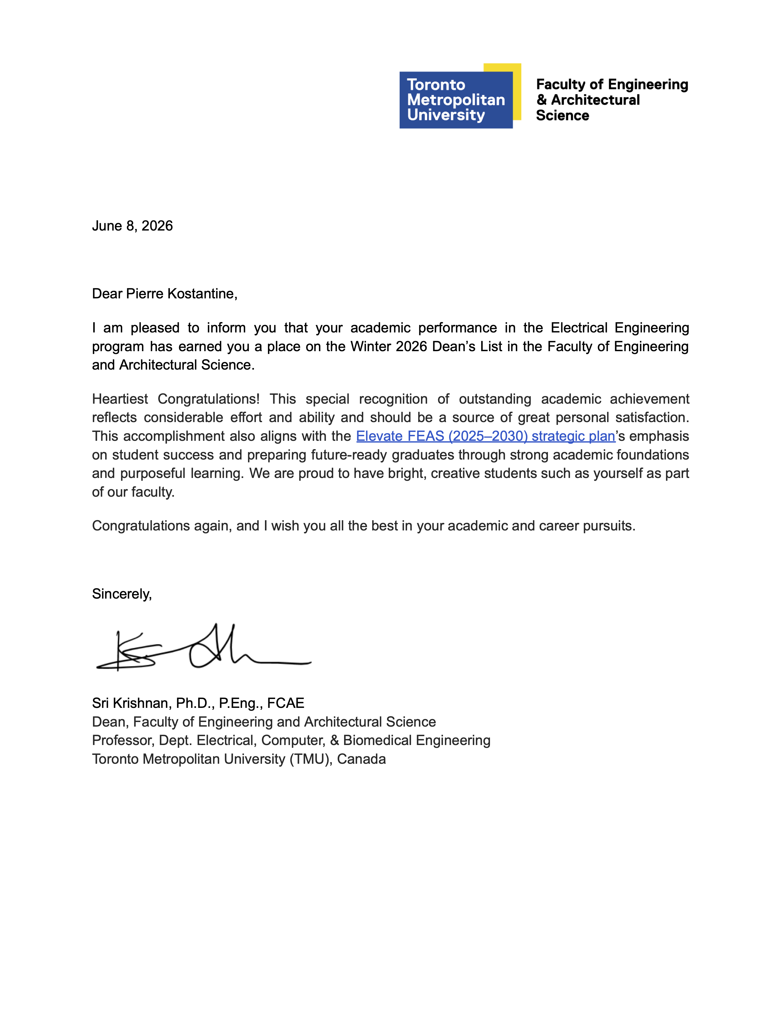 Dean's List Achievement