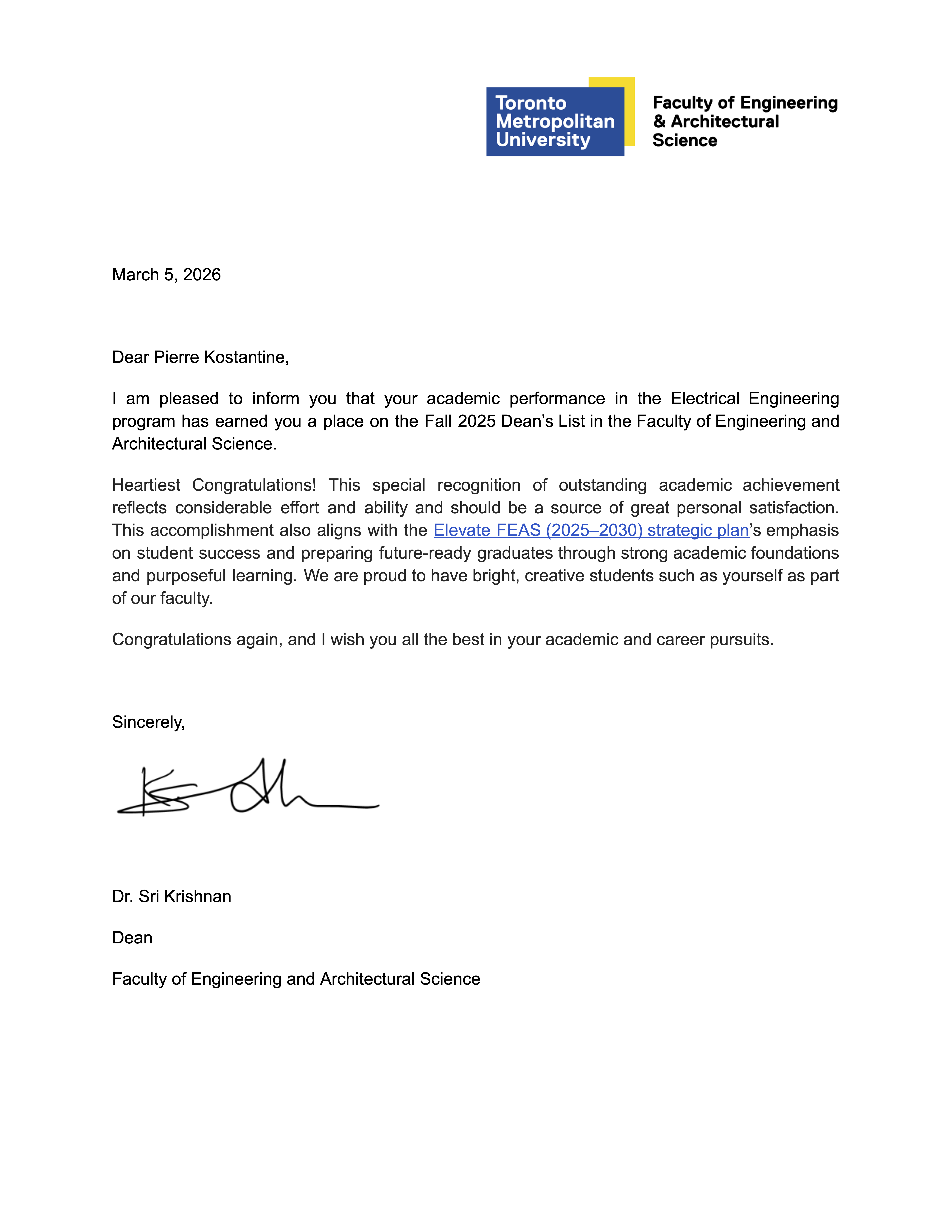 Dean's List Achievement